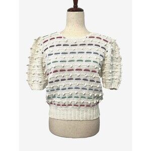 Vtg SKYR SPORTSWEAR Cotton Bobble Knit Crop Sweater Retro Pastels Women's 36 M